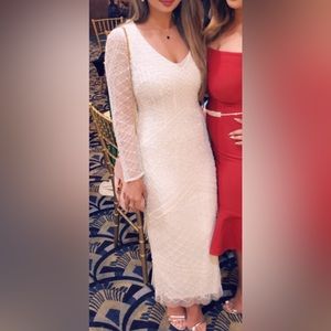 Long sleeve Midi Dress- Beaded White